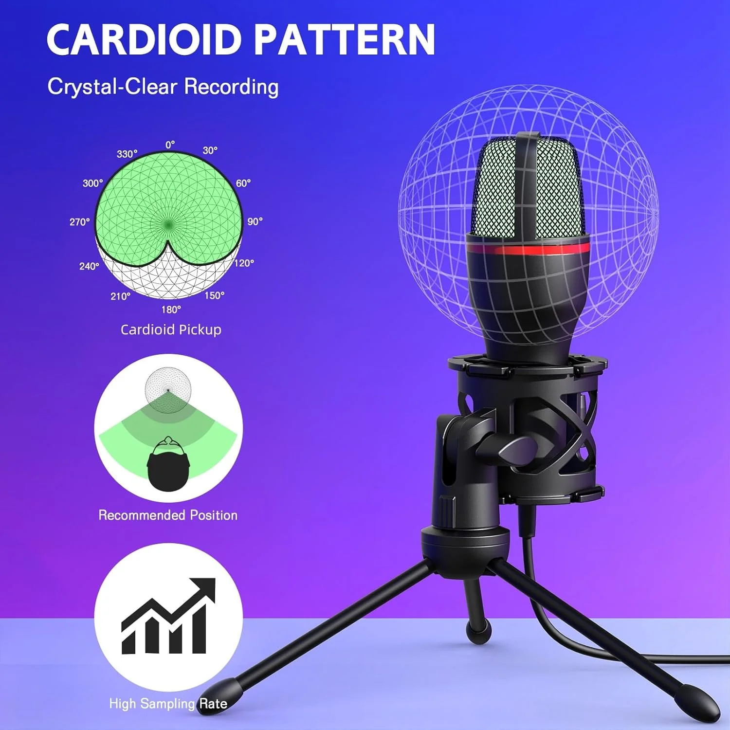 میکروفون USB هوپک مناسب بازی، میکروفون کاندنسر کاردیوئید با پایه و پاپ فیلتر برای کامپیوتر، پلی استیشن 4 و 5، میکروفون رومیزی برای استریم، پادکست و استودیو