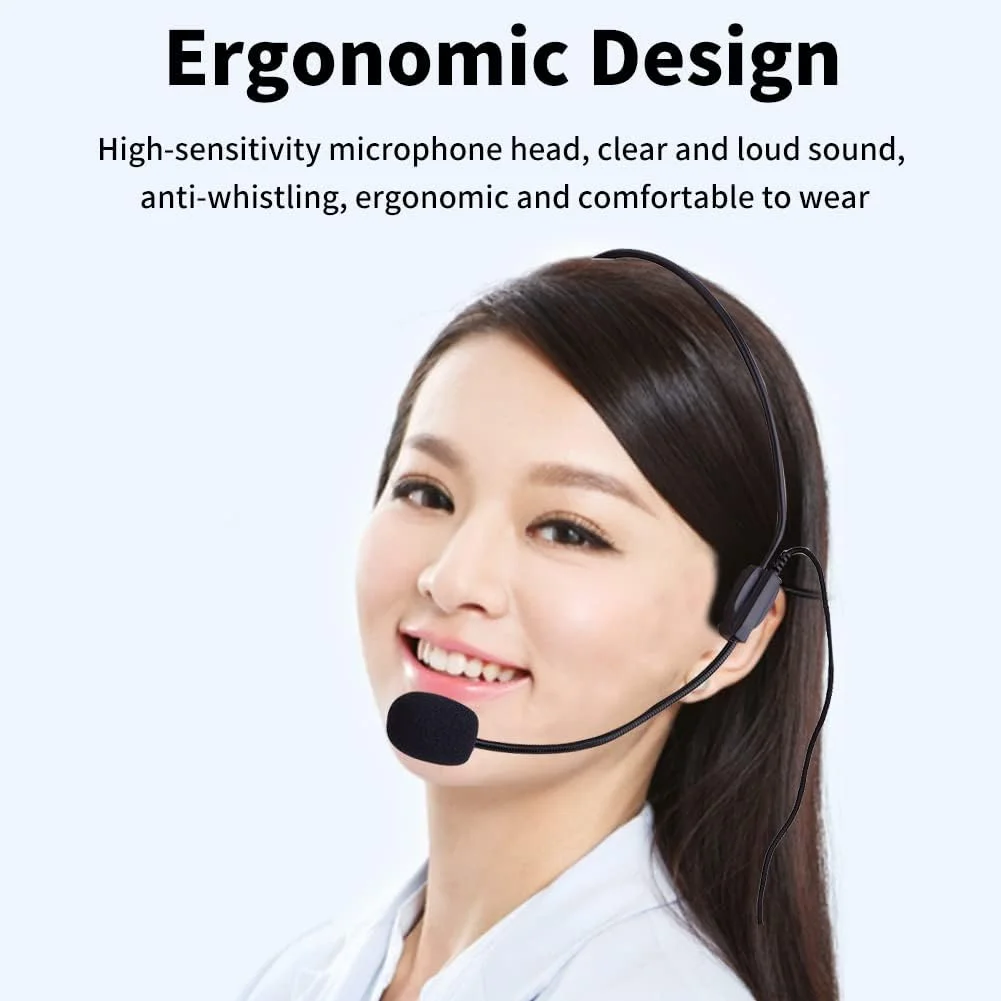 میکروفون کاندنسر مینی سیمی هدست، میکروفون قابل حمل 3.5 میلی متری برای تقویت کننده صدای بلندگو، برای کنفرانس/استیج/تدریس/راهنما/گردشگری و غیره