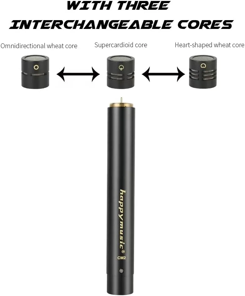 میکروفون کندانسر دیافراگم کوچک happymusic CM2، میکروفون استریو برای ضبط پیانو و سازهای کوبه ای، نوع مدادی