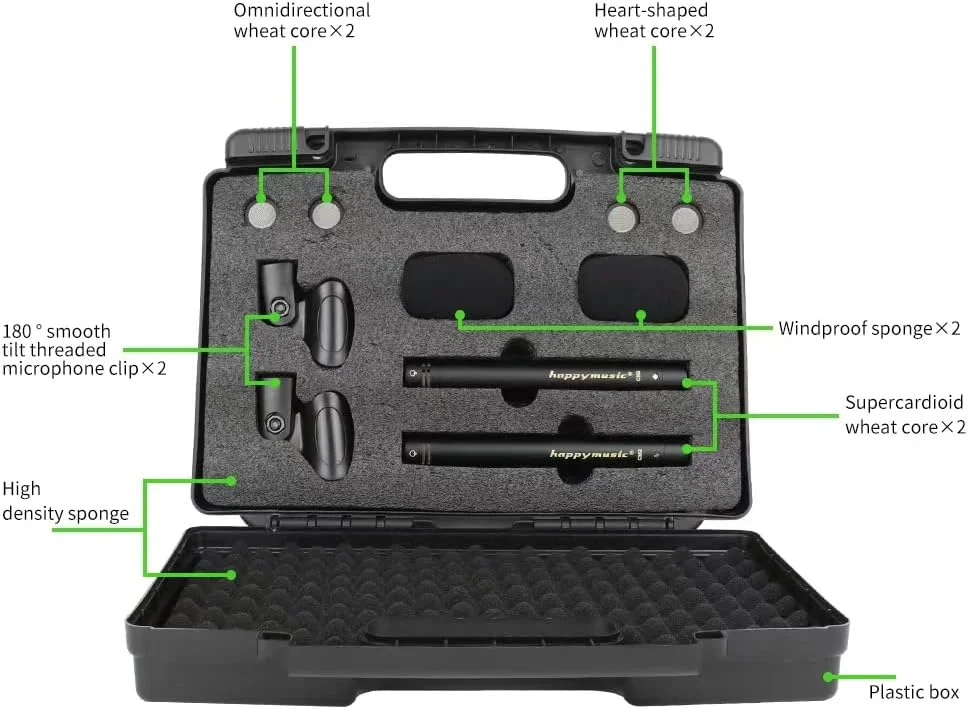 میکروفون کندانسر دیافراگم کوچک happymusic CM2، میکروفون استریو برای ضبط پیانو و سازهای کوبه ای، نوع مدادی