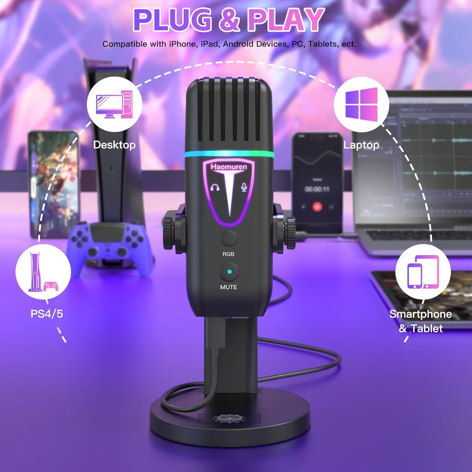 میکروفون USB، میکروفون کاندنسر کامپیوتر برای پادکست و استریم