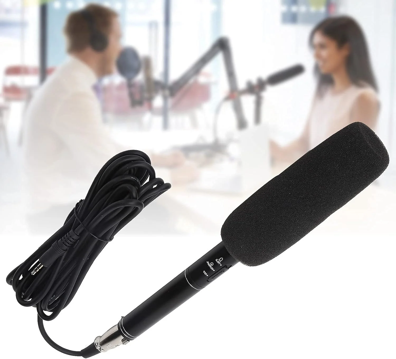 میکروفون ضبط صدا با سیم، میکروفون مصاحبه قابل حمل با حساسیت بالا، میکروفون جهت دار برای جلسات، جشن های فضای باز، سخنرانی ها، تولید فیلم یا تلویزیون، مشکی