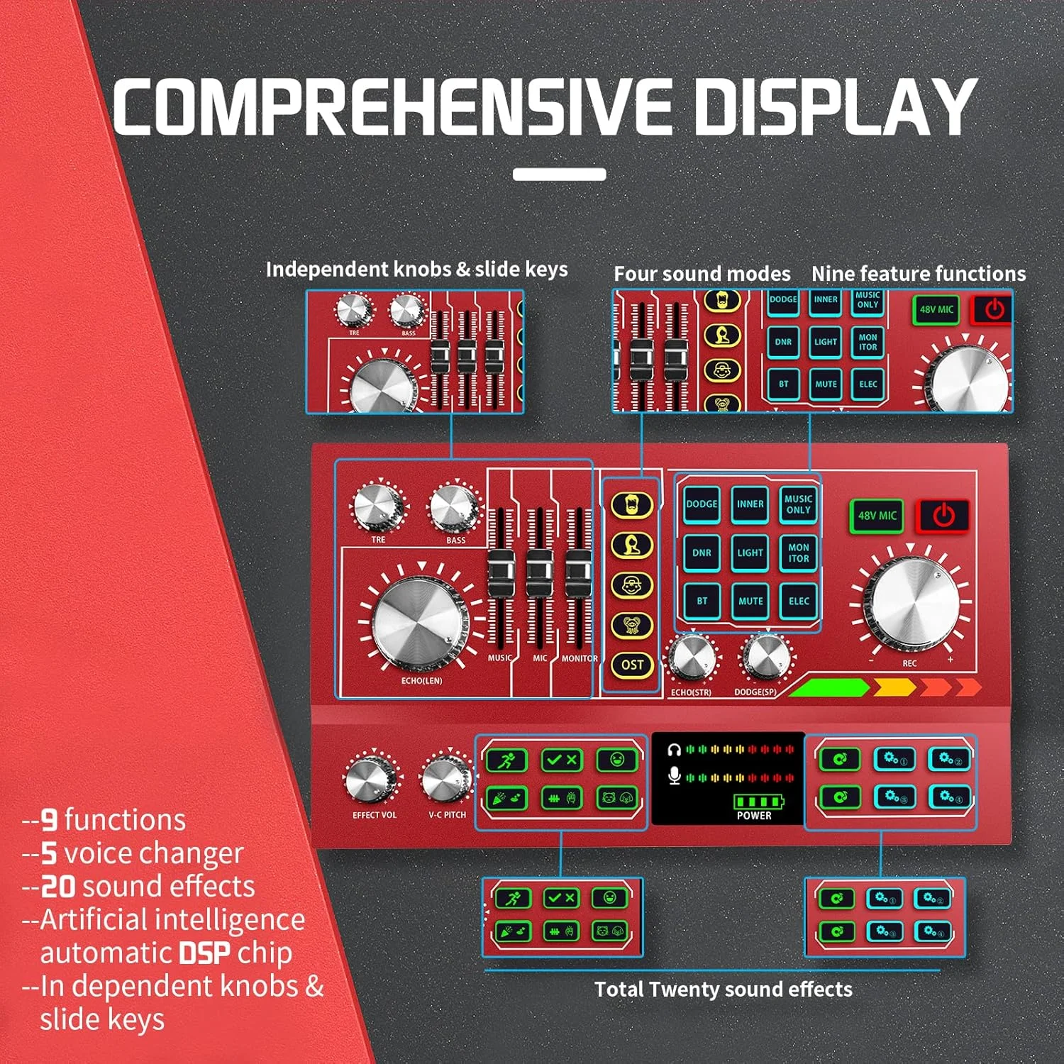 مجموعه تجهیزات پادکست شامل میکروفون استودیویی، میکسر صدا و کارت صدای حرفه ای با منبع تغذیه فانتوم 48 ولت قابل شارژ
