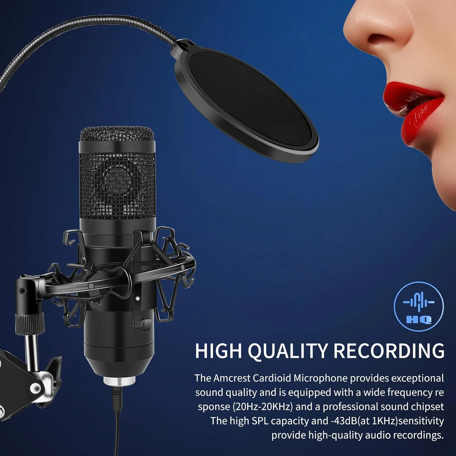 میکروفون کاندنسر USB گوهوس، کیت میکروفون کامپیوتر PC با بازوی بوم قابل تنظیم و لرزه گیر برای یوتیوب، آواز، بازی و استریمینگ