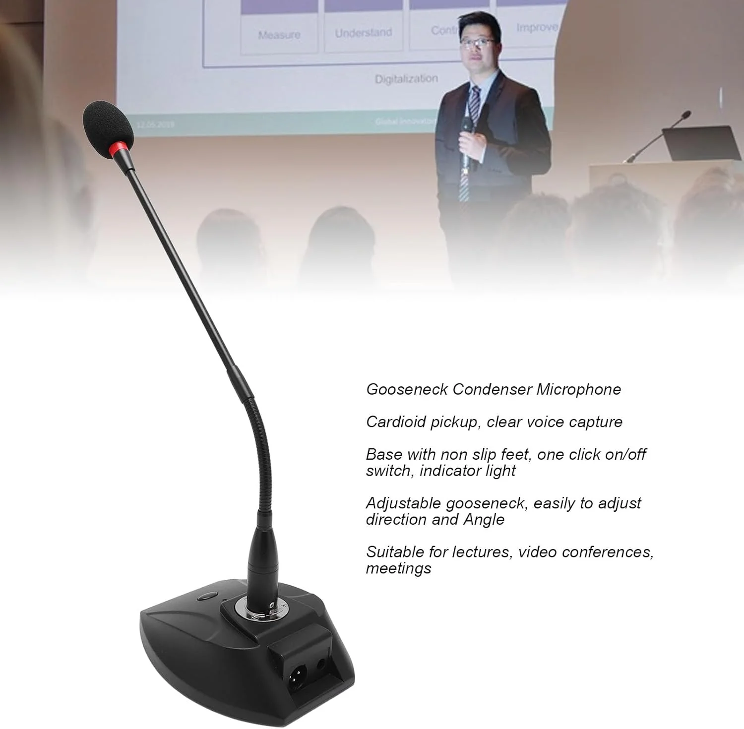 میکروفون کندانسر GOWENIC، میکروفون گردن غازی کاردیوئید با کانکتور XLR و پایه ضد لغزش برای سخنرانی ها، کنفرانس ها، جلسات ویدیویی