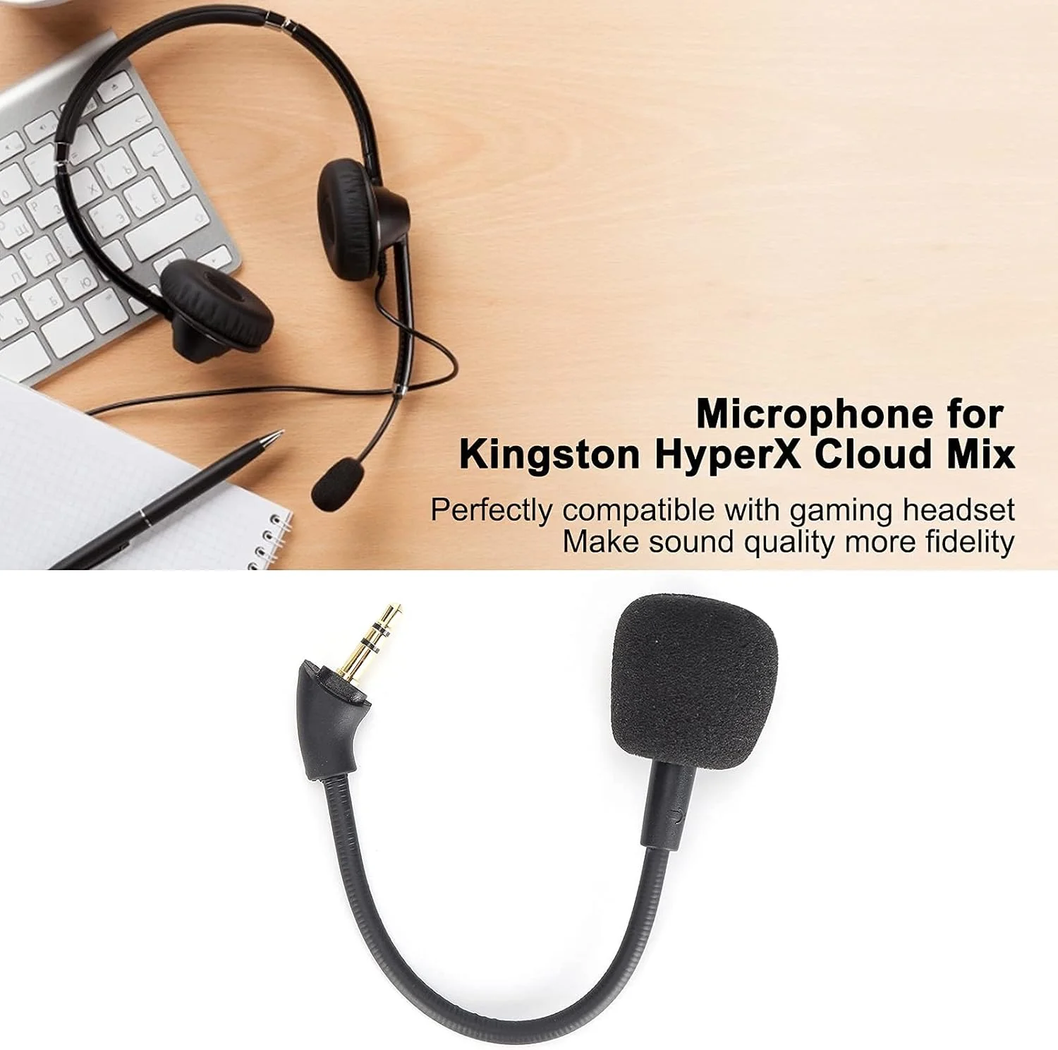 میکروفون کندانسور صوتی، میکروفون جایگزین هدست با قابلیت حذف نویز برای Kingston HyperX Cloud Mix، اتصال 3.5 میلی‌متری