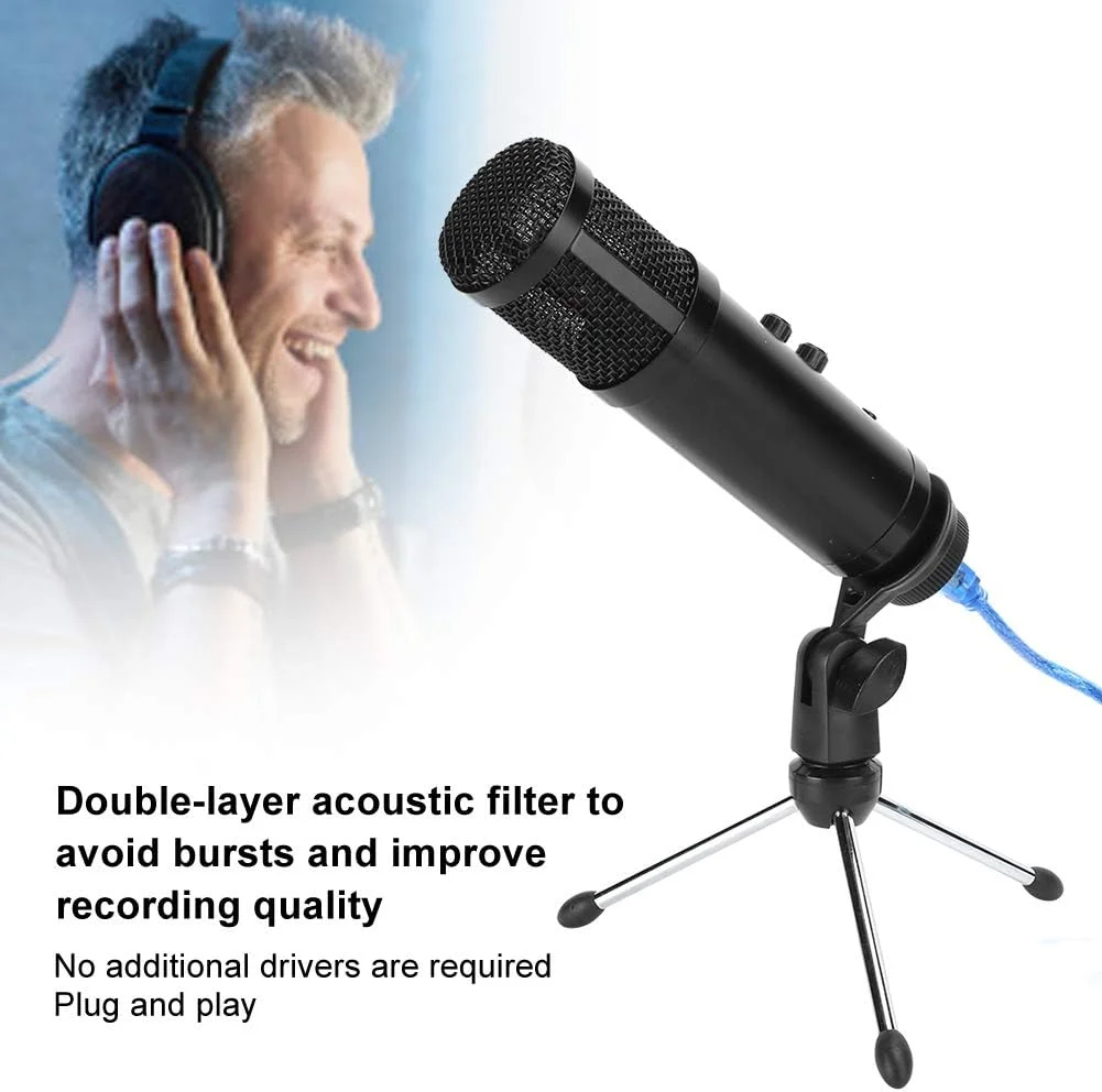کیت میکروفون استودیویی GOWENIC، میکروفون کاردیوئید خازنی کارائوکه سیمی USB با پایه براکت و پاپ فیلتر برای سازهای موسیقی، پخش، مصاحبه، ضبط