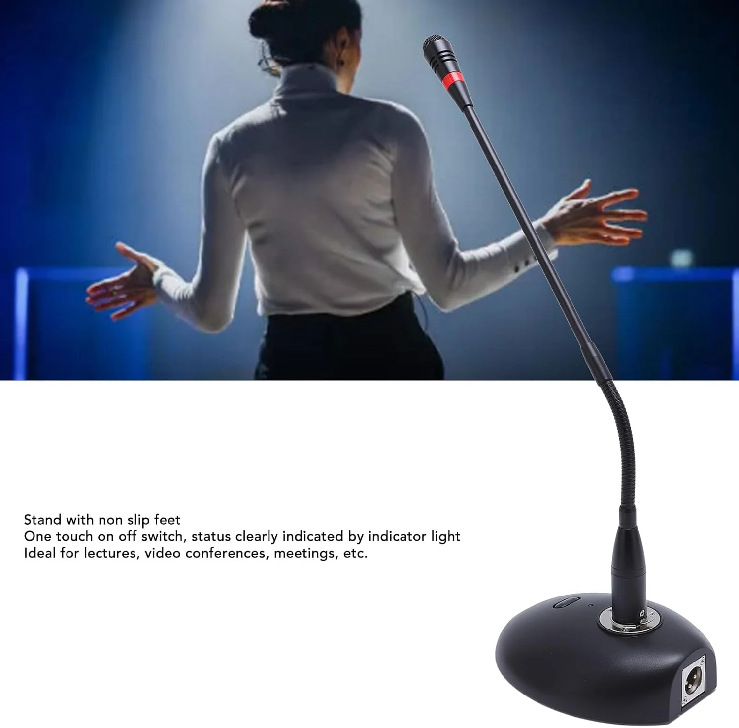 میکروفون گردن‌غازی، میکروفون کاندنسر رومیزی XLR با بادگیر، میکروفون تریبونی با کیفیت صدای حرفه‌ای برای سخنرانی‌ها، کنفرانس‌های ویدیویی و جلسات