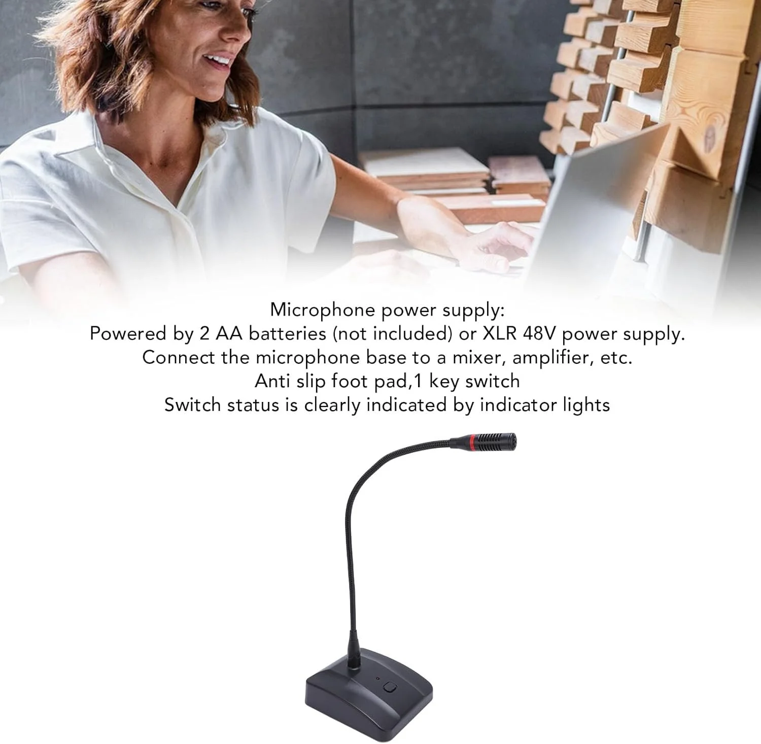 میکروفون رومیزی گردن غازی، میکروفون کاندنسر XLR سیمی نصب شده روی میز با فوم بادگیر، کیفیت صدای حرفه ای برای سخنرانی ها و کنفرانس های ویدیویی