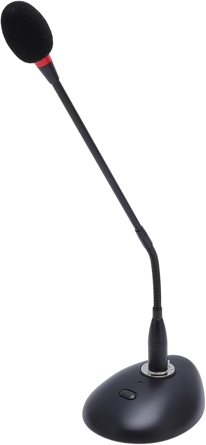 میکروفون رومیزی خازنی گردن غازی، میکروفون کاردیوئید قابل تنظیم صدا، میکروفون تریبونی قابل تنظیم با پایه ضد لغزش، چراغ نشانگر، مناسب برای سخنرانی، جلسه و کنفرانس