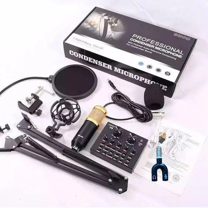 میکروفون کاندنسر عمومی برای استودیو PC به همراه کارت صدای V8 - اتصال USB