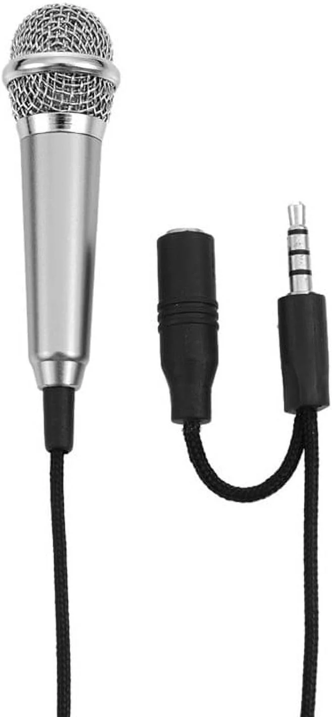 میکروفون آواز نقره ای مینی تجهیزات میکروفون کندانسور مینی 3.5 میلی متری میکروفون کارائوکه تلفن تجهیزات میکروفون آواز میکروفون دستی مینی برای تلفن همراه لپ تاپ نوت بوک