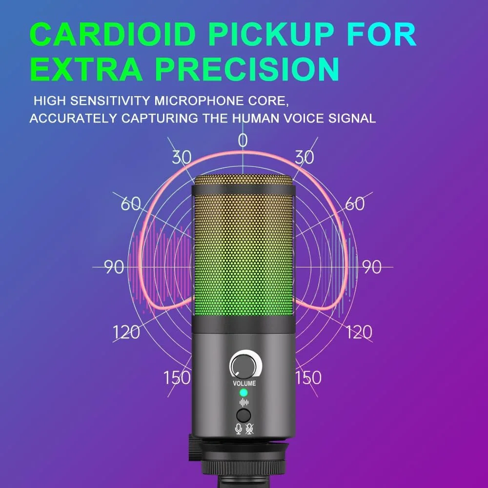 میکروفون کاندنسر USB گیمینگ G-MARK MK6 RGB برای پادکست، استریمینگ، پخش، میکروفون کاندنسر با الگوهای قطبی کاردیود و اومنی دایرکشنال، سازگار با PS4/5/PC