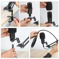 میکروفون USB مشکی Gelid Solutions Voce - میکروفون کاندنسر PC برای پادکست، استریم و وکال، مجموعه کامل شامل پایه رومیزی، میکروفون