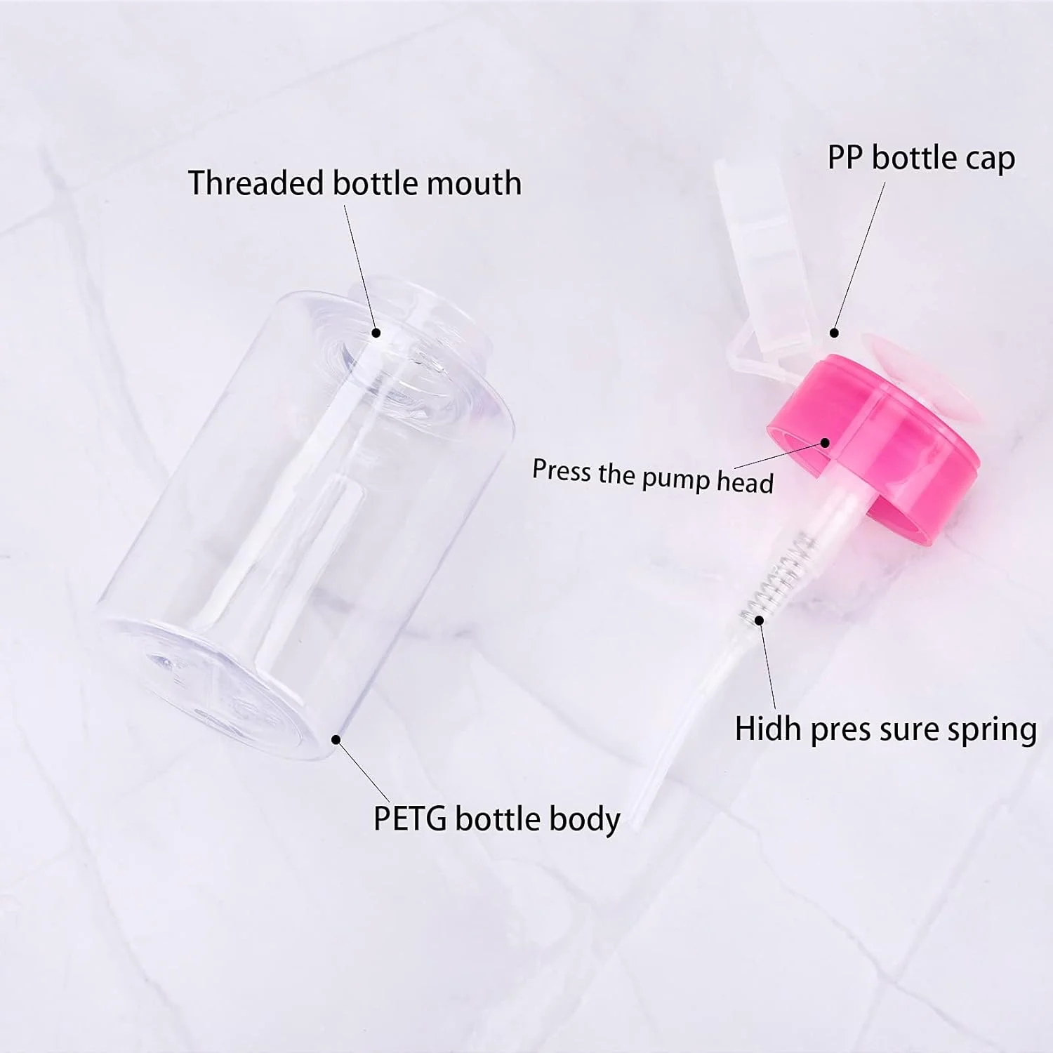 بسته ۳ عددی پمپ خالی پخش کننده لاک پاک کن، مناسب برای الکل، استون، لاک و پاک کننده آرایش، ۱۵۰ میلی لیتر، درب صورتی