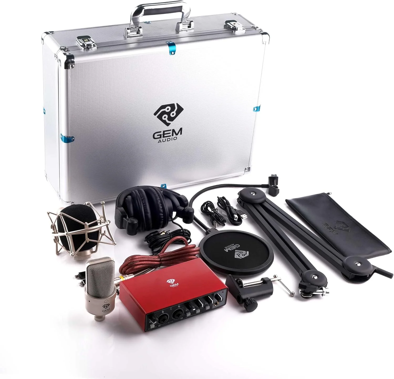 مجموعه استودیویی خانگی GA103/SC23 شامل میکروفون، کارت صدا، هدفون، پایه و پاپ فیلتر مناسب برای پخش زنده، تولید محتوا، پادکست، ساز و آواز