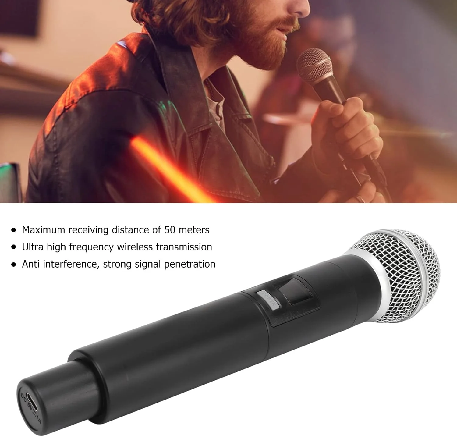 میکروفون فرکانس فوق العاده بالا، میکروفون دینامیک دستی کاردیوئید فلزی، برای اجرای صحنه، پخش زنده، استودیوی ضبط