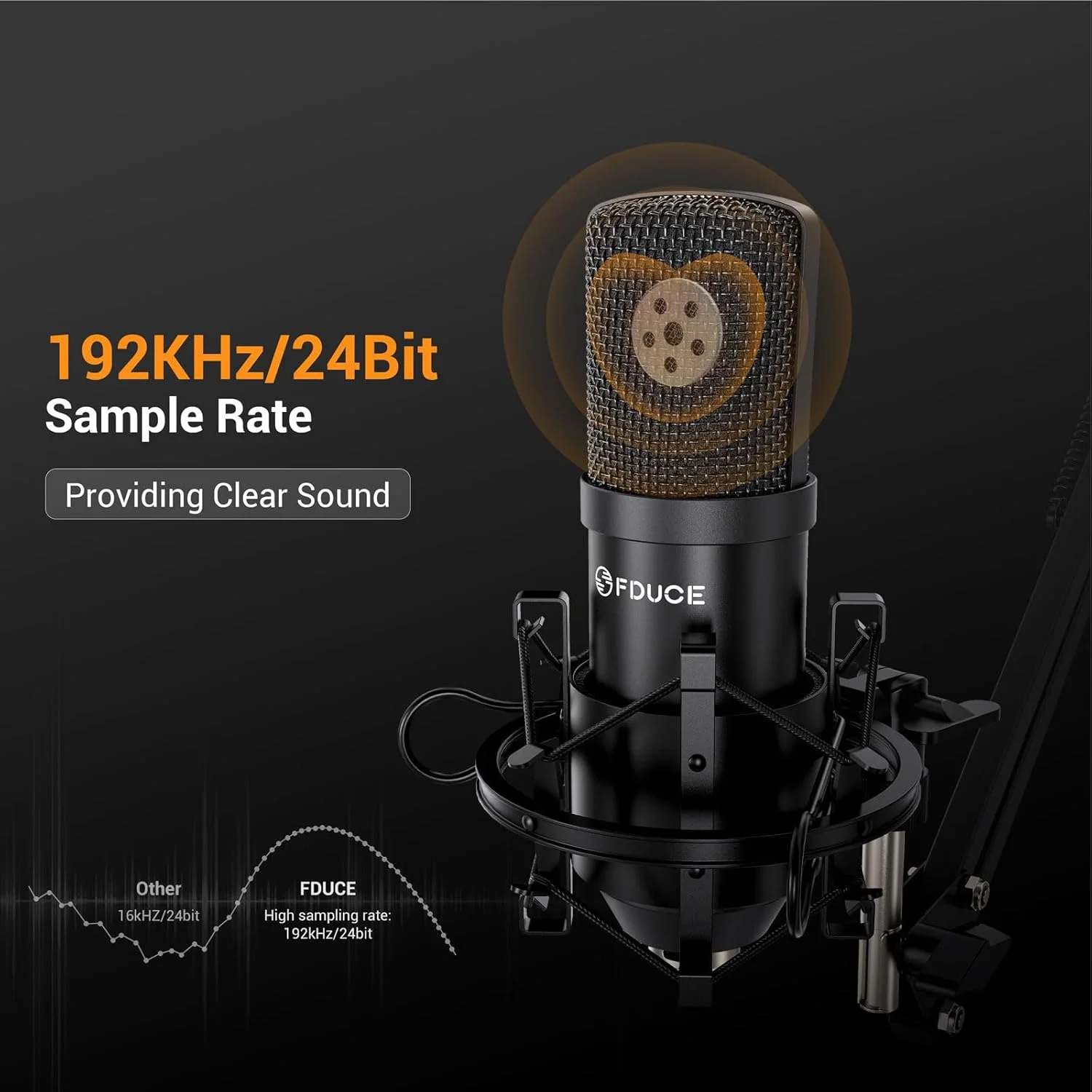 میکروفون USB کاندنسر فلزی FDUCE مدل MC88 به همراه پایه بازویی قابل تنظیم، لرزه گیر و پایه رومیزی برای دوبله، ضبط صدا، پادکست، وکال یوتیوب و استریم بازی