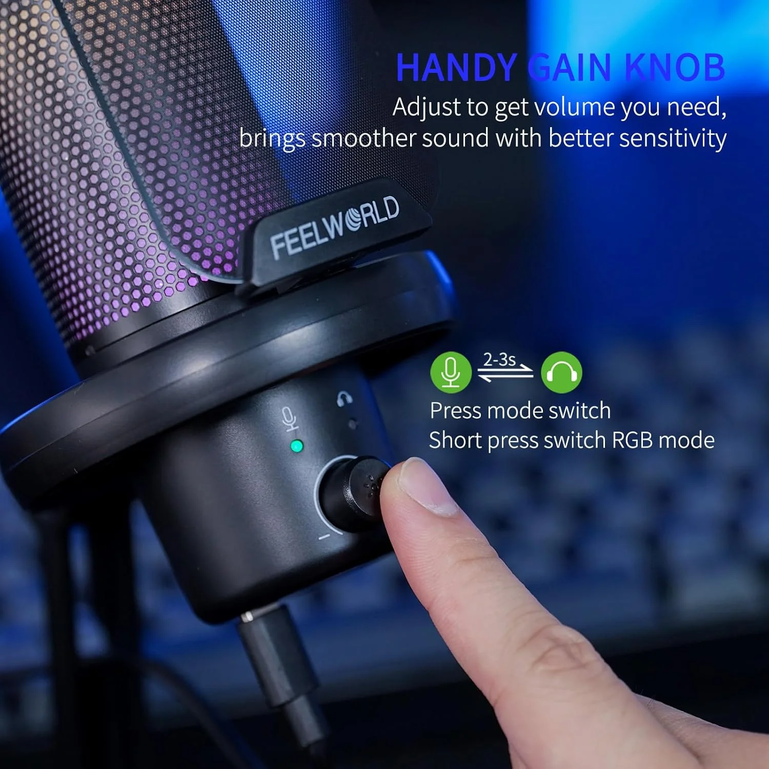 میکروفون USB کامپیوتر FEELWORLD VM1 مناسب بازی، میکروفون کاندنسر با قابلیت حذف نویز، دکمه قطع صدا و نور RGB، لوازم جانبی کامپیوتر، هدیه برای گیمرها، یوتیوب، توییچ، پادکست، استریمینگ، ضبط، چت آنلاین، PS4، PS5