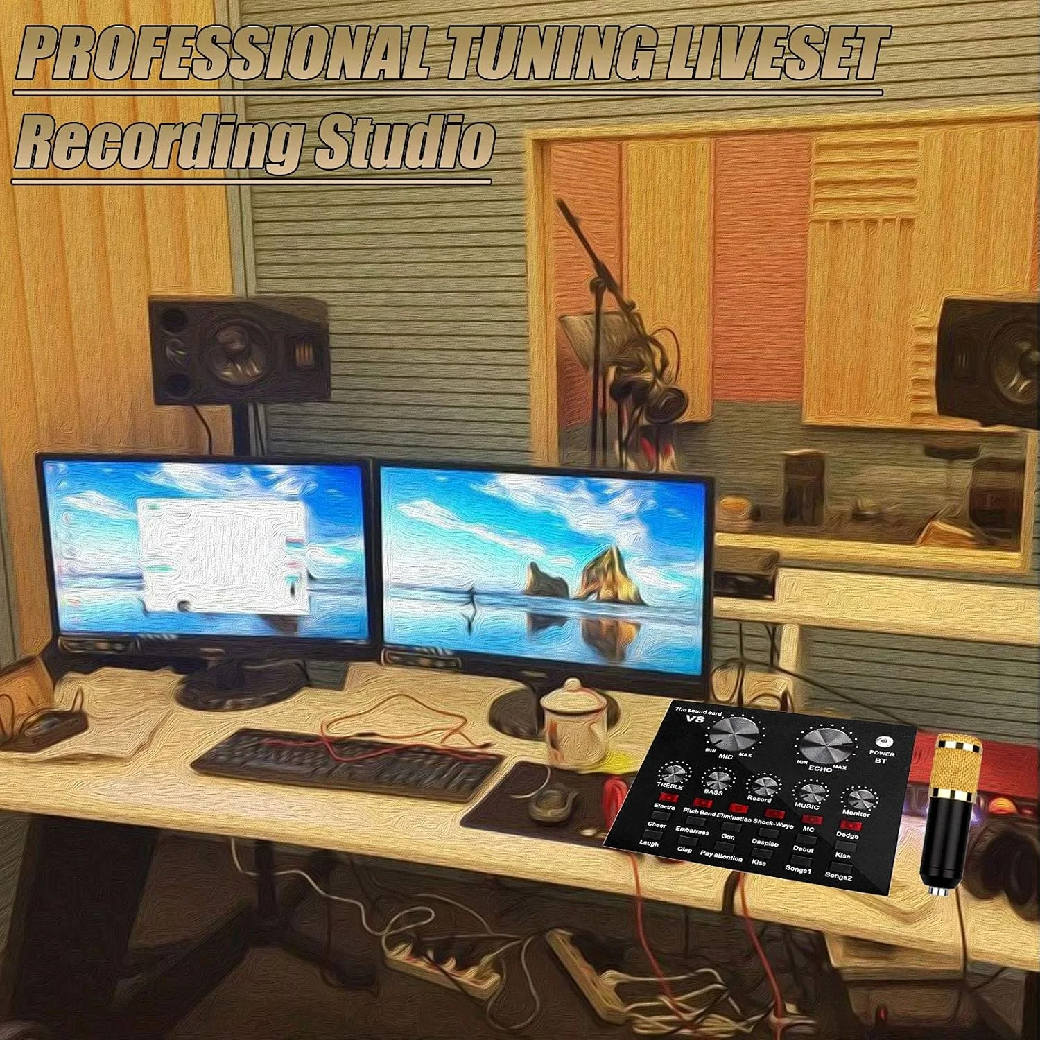 مجموعه میکروفون کاندنسر، مجموعه میکروفون BM-800 با کارت صدای زنده، لرزه گیر و مناسب برای یادداشت های آزمایشگاهی و پخش LEOWE