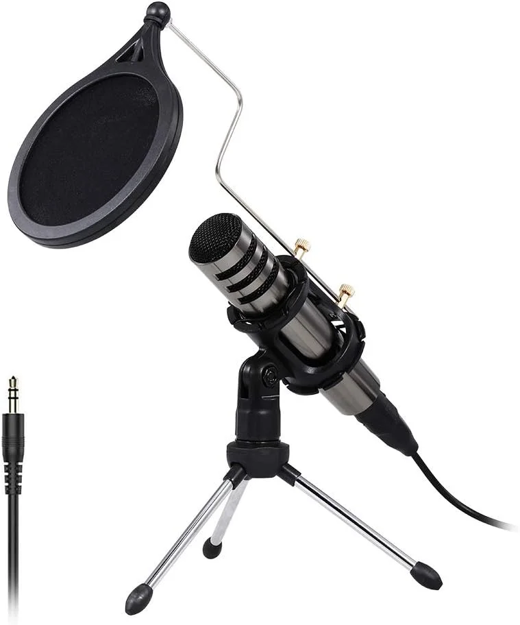 میکروفون کاندنسر چند منظوره Fawoonu کیت میکروفون 3.5 میلی متری تلفن همراه کامپیوتر کارائوکه میکروفون صدا با سه پایه