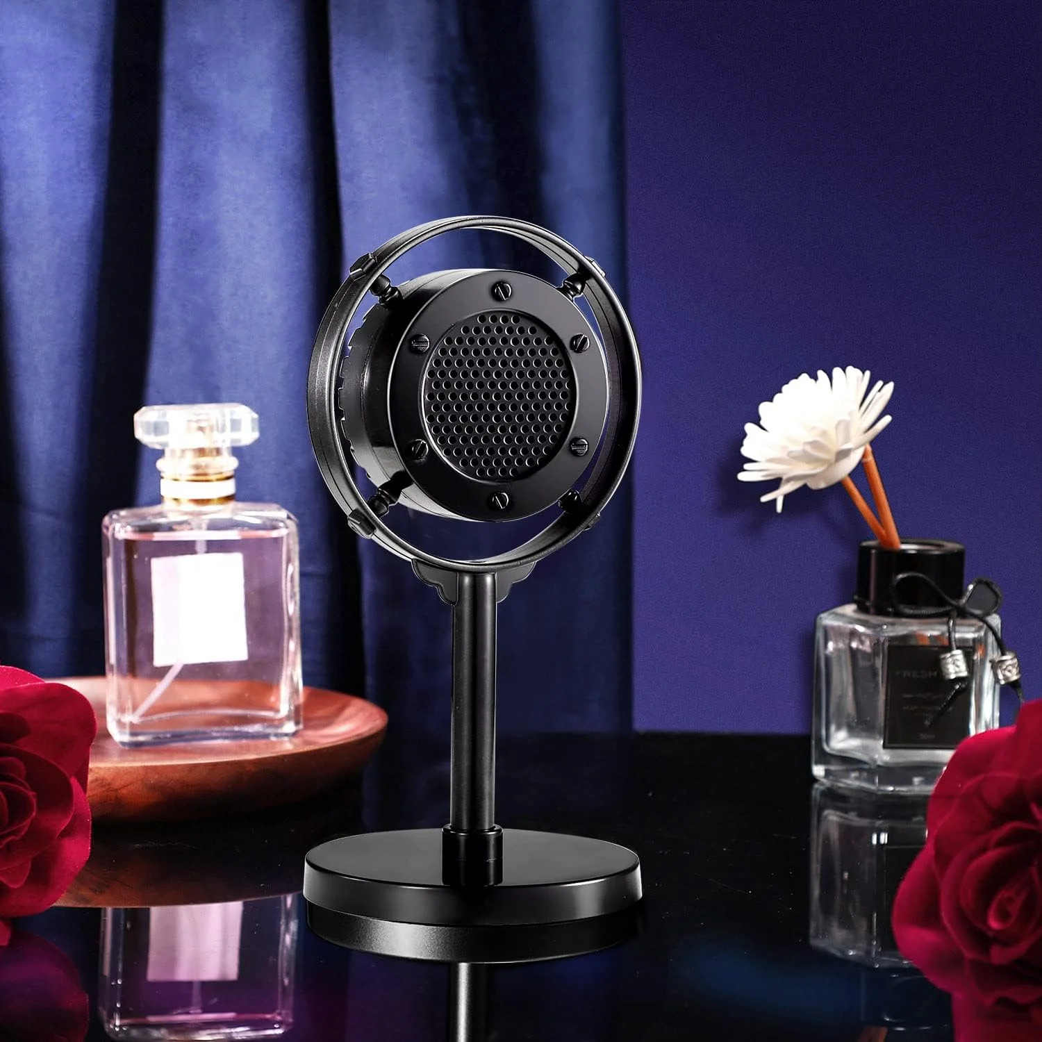 میکروفون کندانسور دیافراگمی عتیقه Facmogu، میکروفون پلاستیکی تقلبی قدیمی از دهه 1930 - 1940، میکروفون های یکپارچهسازی با سیستمعامل برای مهمانی های تعطیلات - مشکی