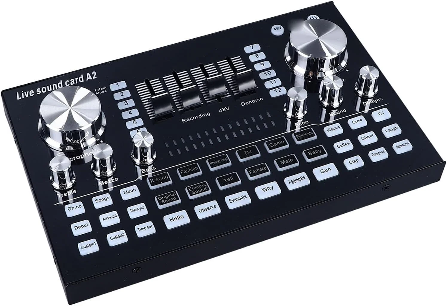 میکسر کارت صدای زنده Fafeicy برای کامپیوتر و موبایل، منبع تغذیه 48 ولت، پردازش صوتی دو کاناله برای استریم و ضبط