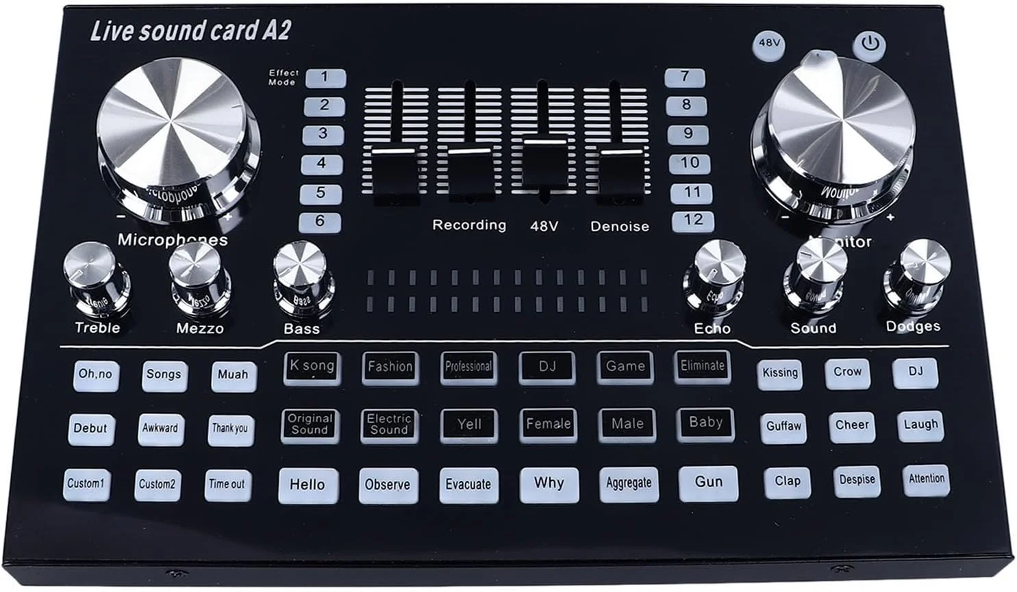 میکسر کارت صدای زنده Fafeicy برای کامپیوتر و موبایل، منبع تغذیه 48 ولت، پردازش صوتی دو کاناله برای استریم و ضبط