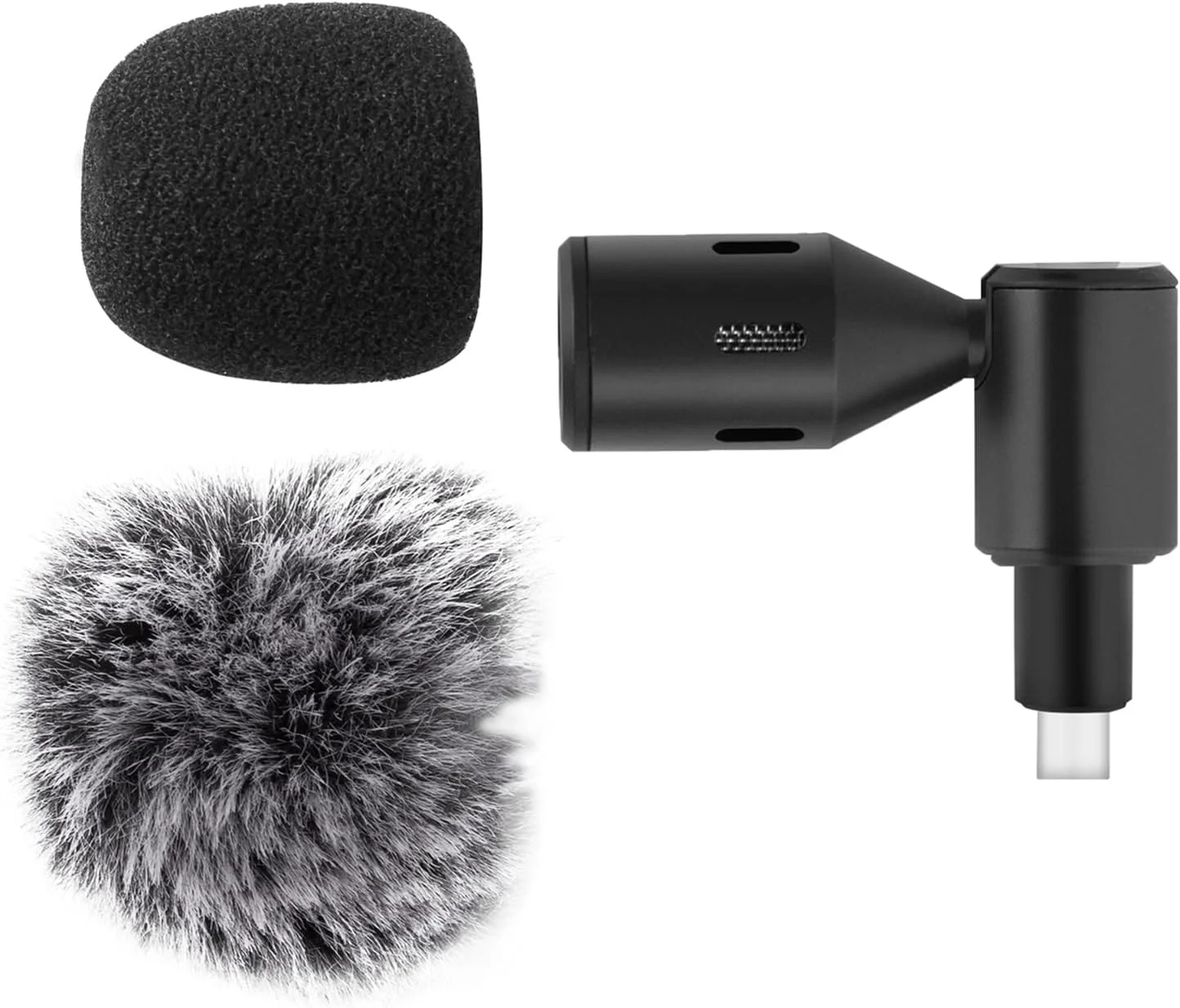 میکروفون مینی پلاگین گوشی هوشمند ertg، میکروفون موبایل با الگوی قطبی کاردیوئید، اتصال Type-C با زاویه 90 درجه قابل تنظیم به همراه 2 عدد بادگیر مناسب برای پخش زنده، ولاگ و خوانندگی آنلاین