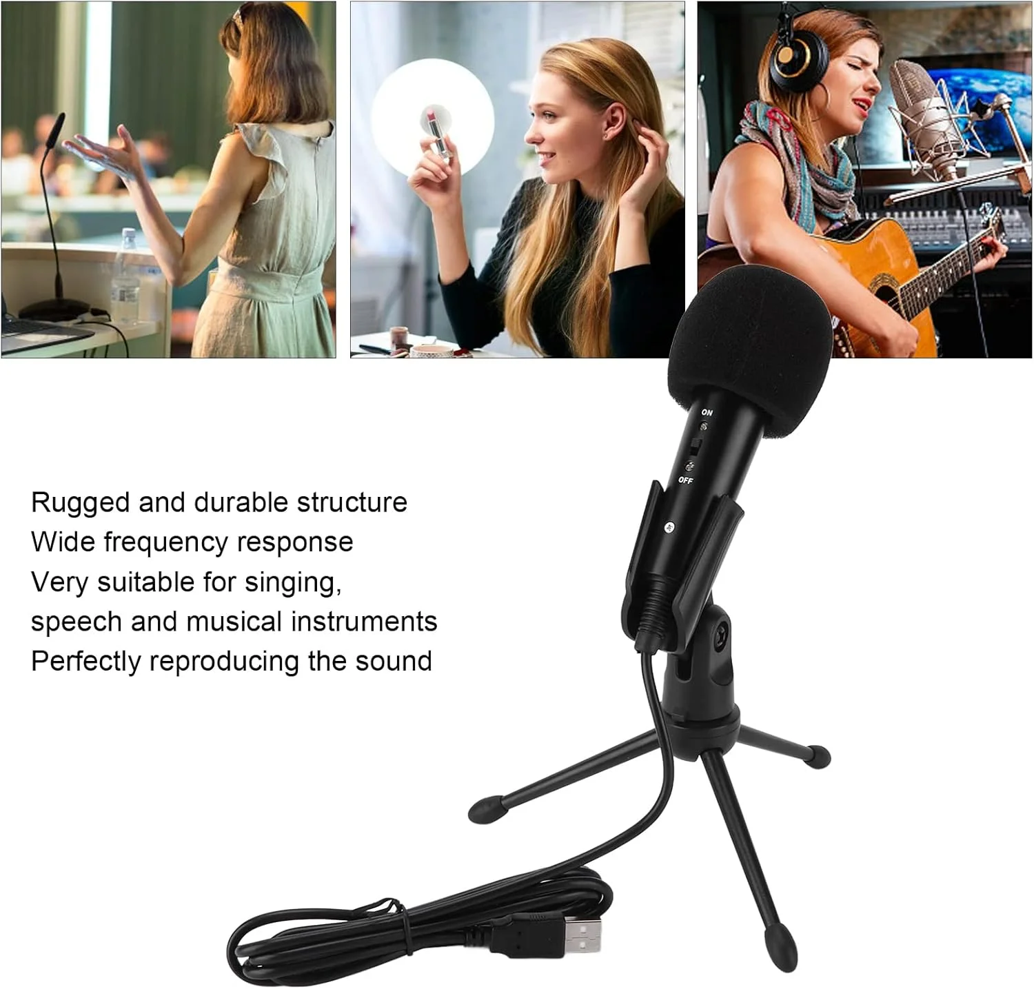 مجموعه میکروفون کاندنسر با سه پایه Eujgoov، میکروفون کاندنسر با پایه سه پایه فلزی، تجهیزات ضبط صدا مجموعه میکروفون کاندنسر با سه پایه Eujgoov، میکروفون کاندنسر با پایه سه پایه فلزی، تجهیزات ضبط صدا