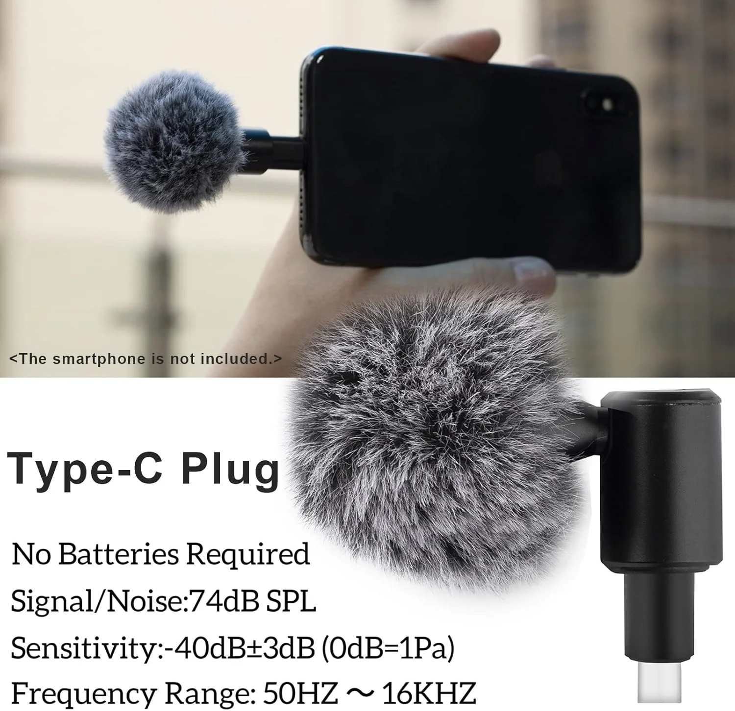 میکروفون مینی پلاگین گوشی هوشمند ertg، میکروفون موبایل با الگوی قطبی کاردیوئید، اتصال Type-C با زاویه 90 درجه قابل تنظیم به همراه 2 عدد بادگیر مناسب برای پخش زنده، ولاگ و خوانندگی آنلاین