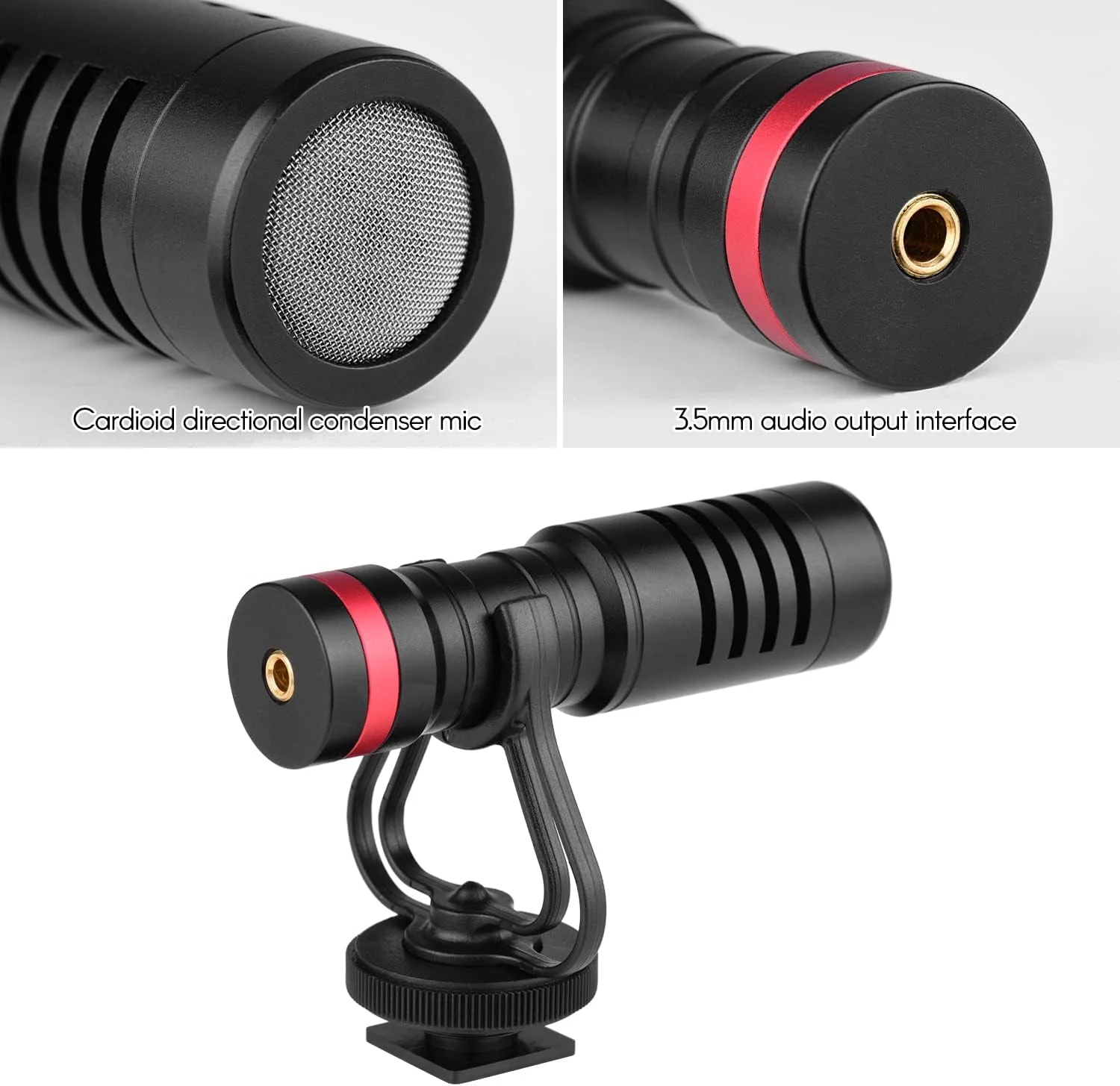 میکروفون کاندنسر کاردیوئید جهت دار ertg با پایه ضد شوک، کابل های خروجی صدا 3.5 میلی متری TRS و TRRS، فوم بادگیر و بادگیر خزدار برای تلفن های هوشمند، دوربین ها، دوربین های فیلمبرداری، ضبط کننده های صدا و رایانه های شخصی