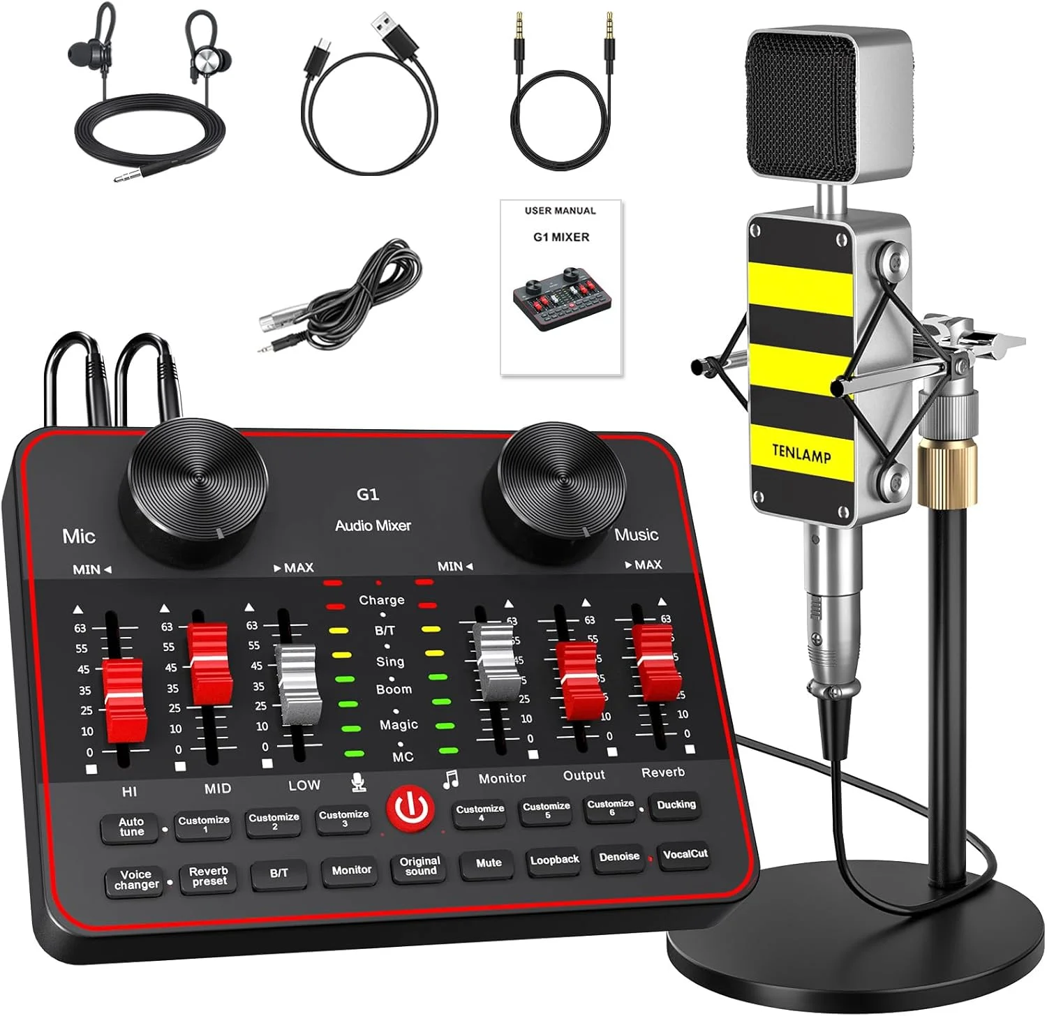 بسته تجهیزات پادکست، کارت صدای با میکروفون کاردیوئید BM800، مناسب برای گیمرها و میکسر DJ همه کاره، ایده آل برای پخش زنده، خوانندگی، یوتیوب و بازی