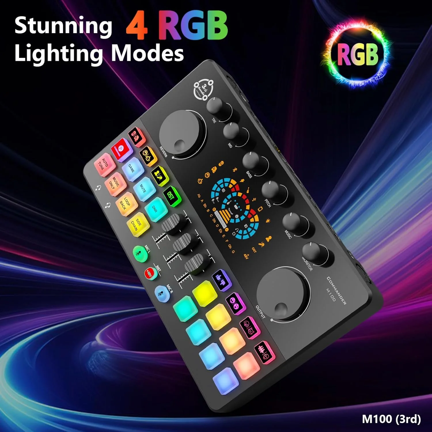 بسته تجهیزات پادکست، کارت صدا و میکروفون استودیویی کندانسور 3.5 میلی‌متری به همراه پایه سه‌پایه برای کامپیوتر، تلفن، ضبط استریم، دی‌جی، تیک‌تاک، RGB، تغییر صدا، حذف نویز، COMMANDER M100 نسل سوم