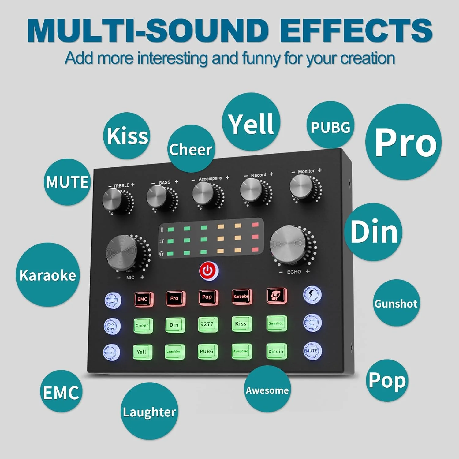 مجموعه تجهیزات پادکست، میکسر صدا با تغییر صدا و میکروفون استودیویی کندانسور برای پخش زنده، ضبط پادکست، کامپیوتر، لپ تاپ، تلفن TikTok