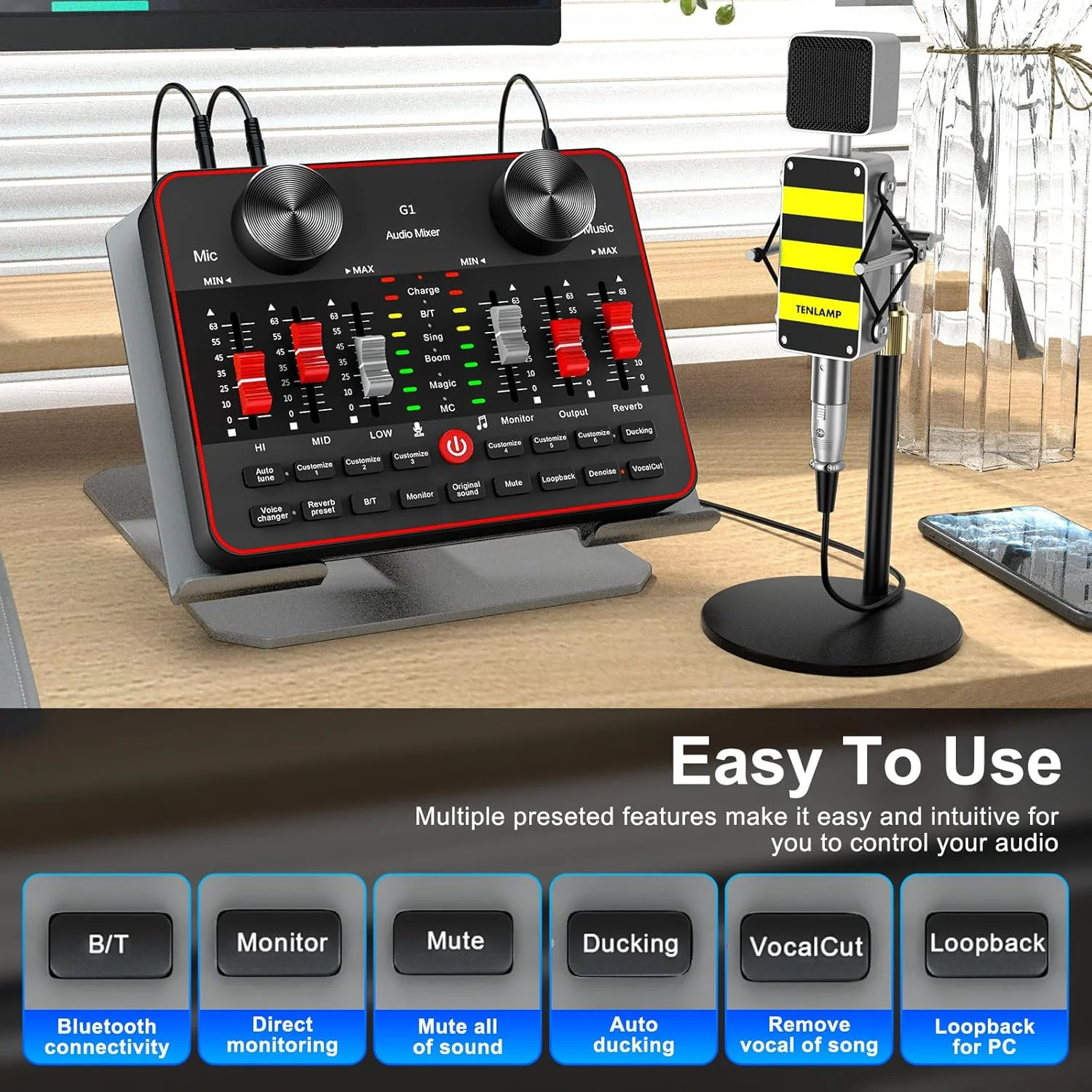 بسته تجهیزات پادکست، کارت صدای با میکروفون کاردیوئید BM800، مناسب برای گیمرها و میکسر DJ همه کاره، ایده آل برای پخش زنده، خوانندگی، یوتیوب و بازی
