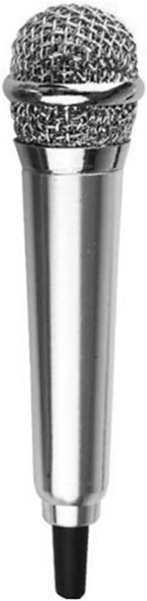 میکروفون نقره ای کوچک برای خوانندگی، میکروفون کاندنسر 3.5 میلی متری کارائوکه تلفن همراه با پایه، میکروفون دستی کوچک برای تلفن همراه و لپ تاپ