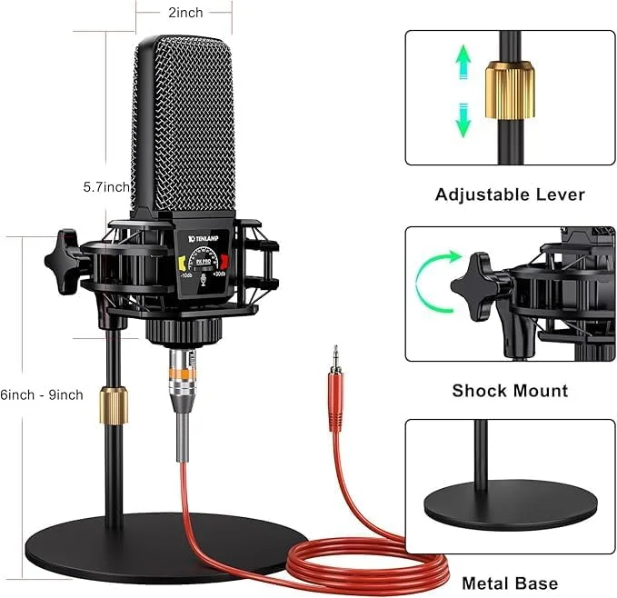 مجموعه تجهیزات پادکست میکسر صوتی با میکروفون کاندنسر استودیویی، کارت صدای زنده رابط میکسر صوتی، کارت صدا با تغییر صدا و حذف نویز برای ضبط کامپیوتر، بازی و پادکست