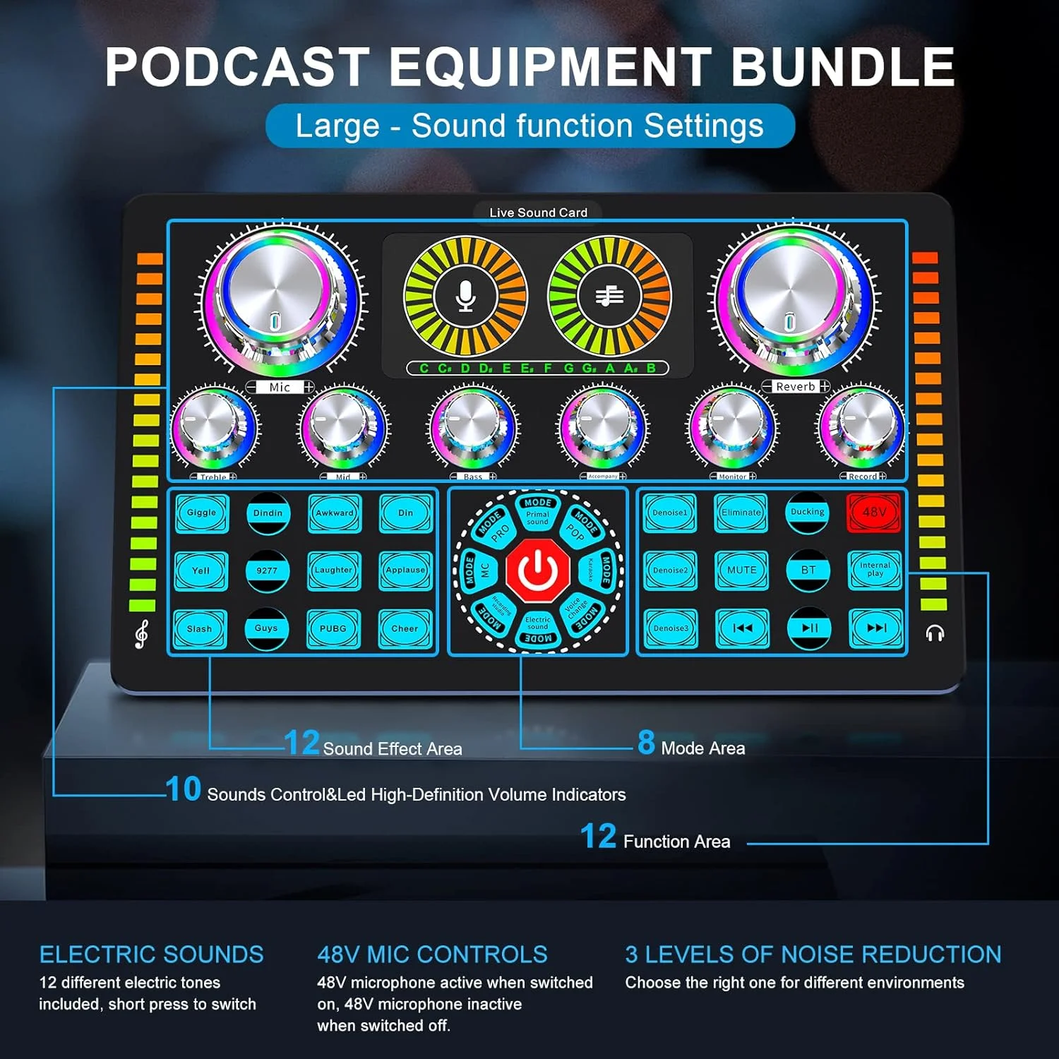 مجموعه تجهیزات پادکست، کارت صدا و میکروفون کاندنسر XLR، تجهیزات استودیو با فانتوم پاور 48 ولت، بلوتوث برای پادکست، استریمینگ، صداگذاری، آواز، کامپیوتر، تلفن هوشمند