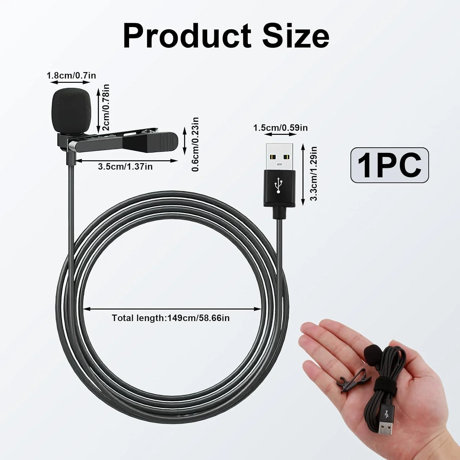 میکروفون یقه ای USB با طول 2 متر، اتصال آسان، میکروفون کندانسور همه جهته برای کامپیوتر، مک، لپ تاپ - عالی برای یوتیوب، اسکایپ، ضبط، پادکست و بازی