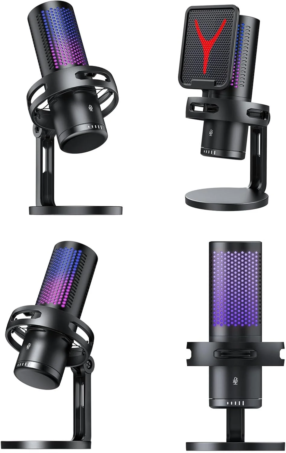 میکروفون گیمینگ Elprico، میکروفون USB PC برای پادکست، ویدیو، استریمینگ، کندانسور با پایه سریع، پایه سه پایه، فیلتر پاپ، نشانگر RGB، سازگار با لرزه گیر