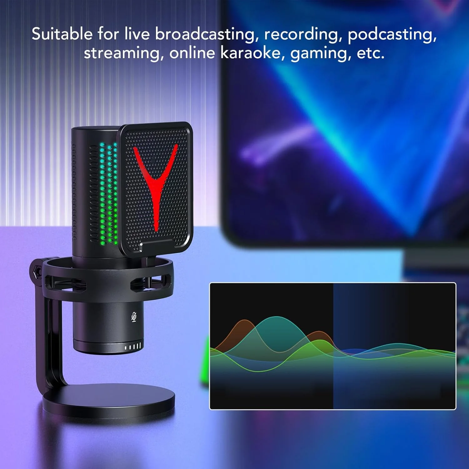 میکروفون گیمینگ Elprico، میکروفون USB PC برای پادکست، ویدیو، استریمینگ، کندانسور با پایه سریع، پایه سه پایه، فیلتر پاپ، نشانگر RGB، سازگار با لرزه گیر