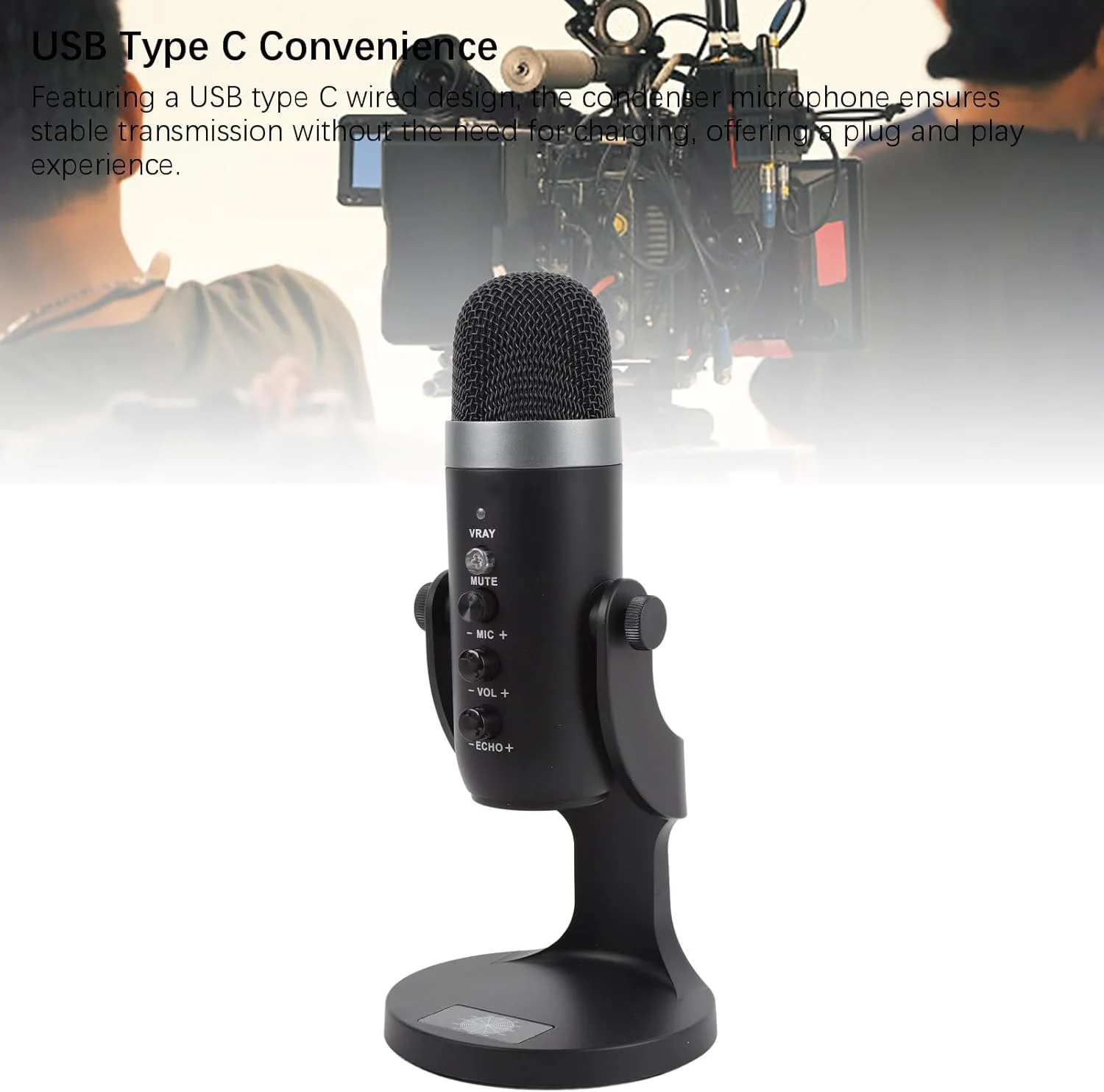 میکروفون کاندنسر USB الپریکو برای کامپیوتر، میکروفون گیمینگ، میکروفون USB PC برای پادکست، ویدیو، استریمینگ، میکروفون کاندنسر، گیمینگ سیمی با پایه رومیزی برای استریمینگ پادکست