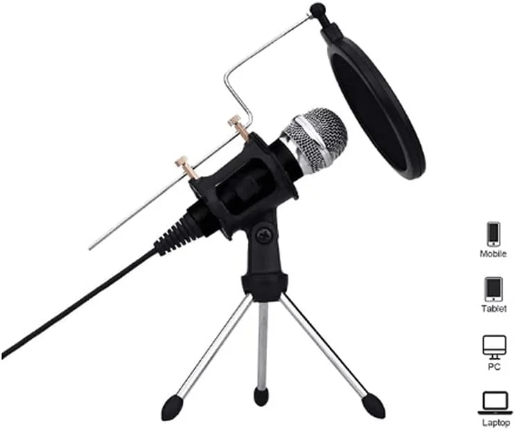 میکروفون کاندنسر ضبط صدا با جک 3.5 میلیمتری برای کامپیوتر، میکروفون کارائوکه میکروفون کاندنسر ضبط صدا با جک 3.5 میلیمتری برای کامپیوتر، میکروفون کارائوکه
