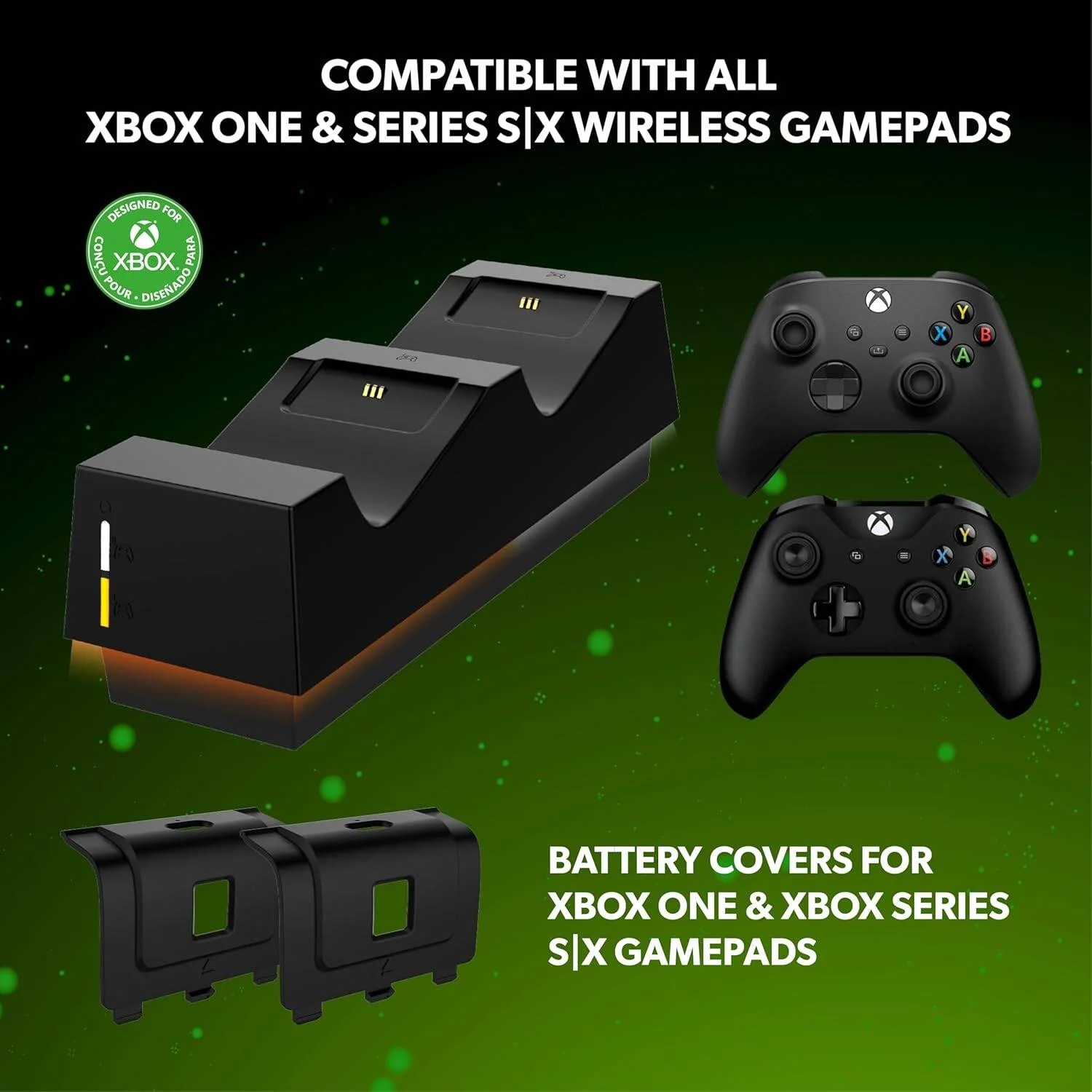 پایه شارژر دوگانه Snakebyte Twincharge X، شارژ دو دسته بازی، نشانگر وضعیت شارژ، محافظت یکپارچه در برابر شارژ بیش از حد، سازگار با تمام دسته‌های بازی ایکس باکس، مشکی | SB921681