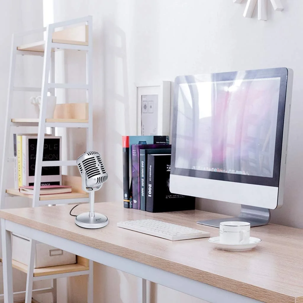 میکروفون استودیویی ضبط صدا، میکروفون کندانسور رومیزی با پایه برای تماس کنفرانسی تلفن کامپیوتر شخصی، پخش زنده، یوتیوب، پادکست، بازی، کارائوکه