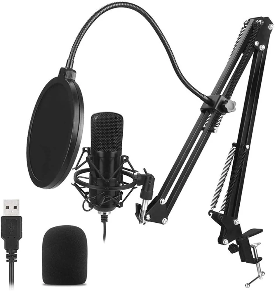 میکروفون استودیویی ضبط صدا، میکروفون USB استریم پادکست PC، کیت میکروفون کاندنسر حرفه ای 192/24 بیتی با بازوی بوم، لرزه گیر و پاپ فیلتر برای کارائوکه و بازی