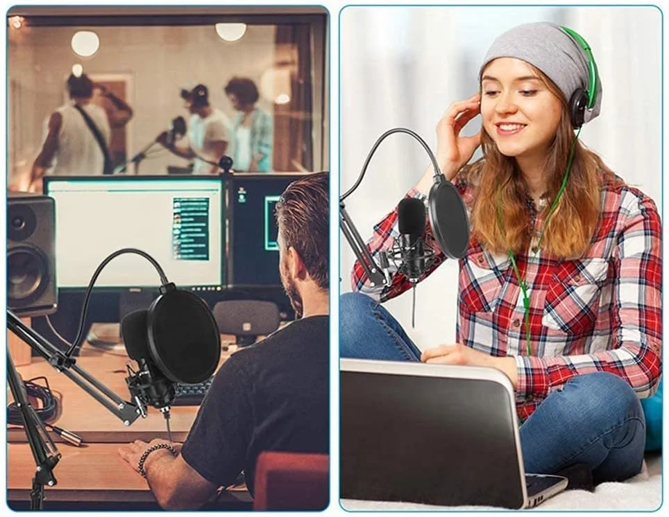 میکروفون استودیویی ضبط صدا، میکروفون USB استریم پادکست PC، کیت میکروفون کاندنسر حرفه ای 192/24 بیتی با بازوی بوم، لرزه گیر و پاپ فیلتر برای کارائوکه و بازی