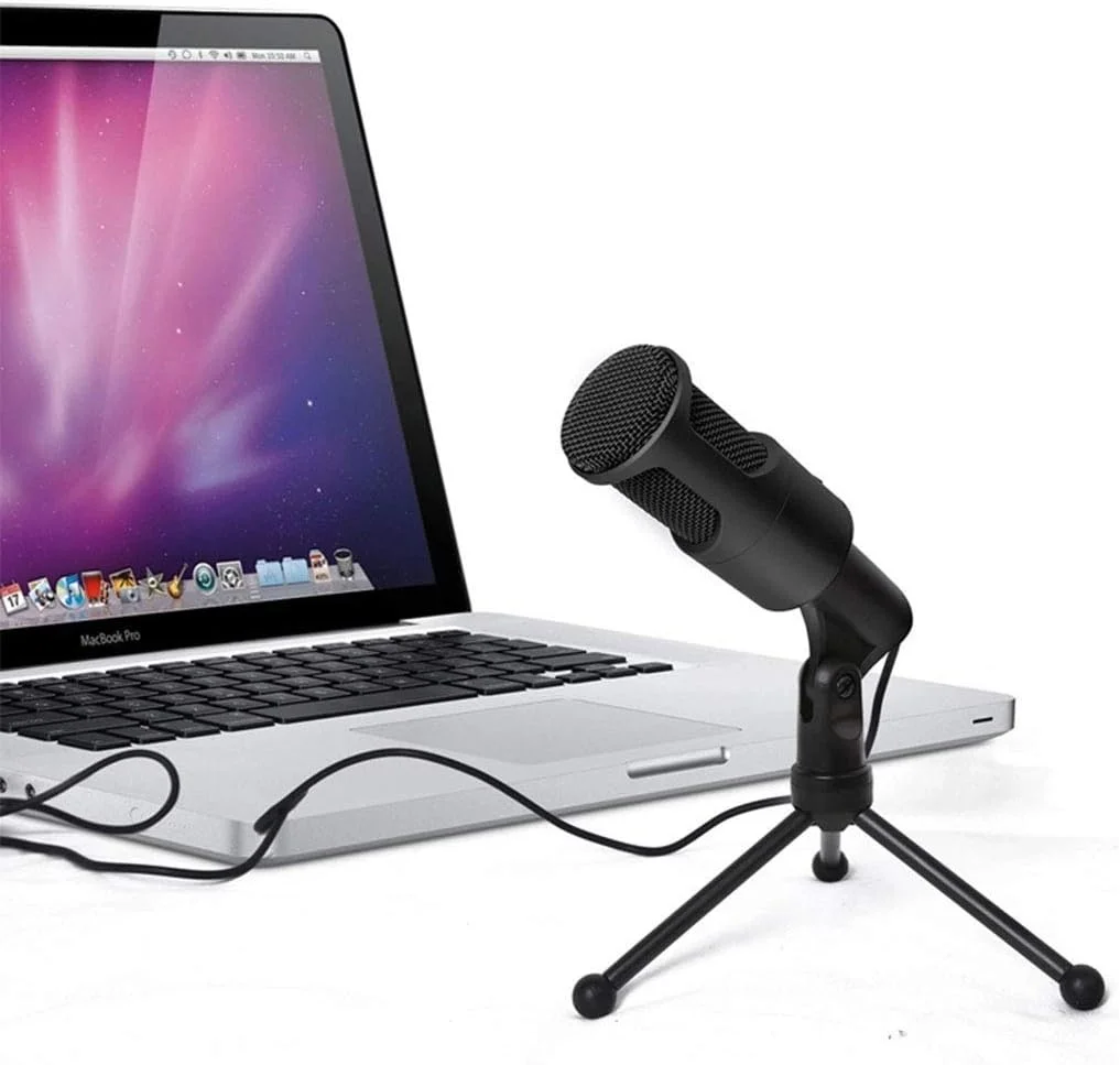 میکروفون استودیویی ضبط صدا، میکروفون کندانسور پخش با پایه برای تماس کنفرانسی کامپیوتر، تلفن، پخش زنده، یوتیوب، پادکست، بازی، آواز کارائوکه