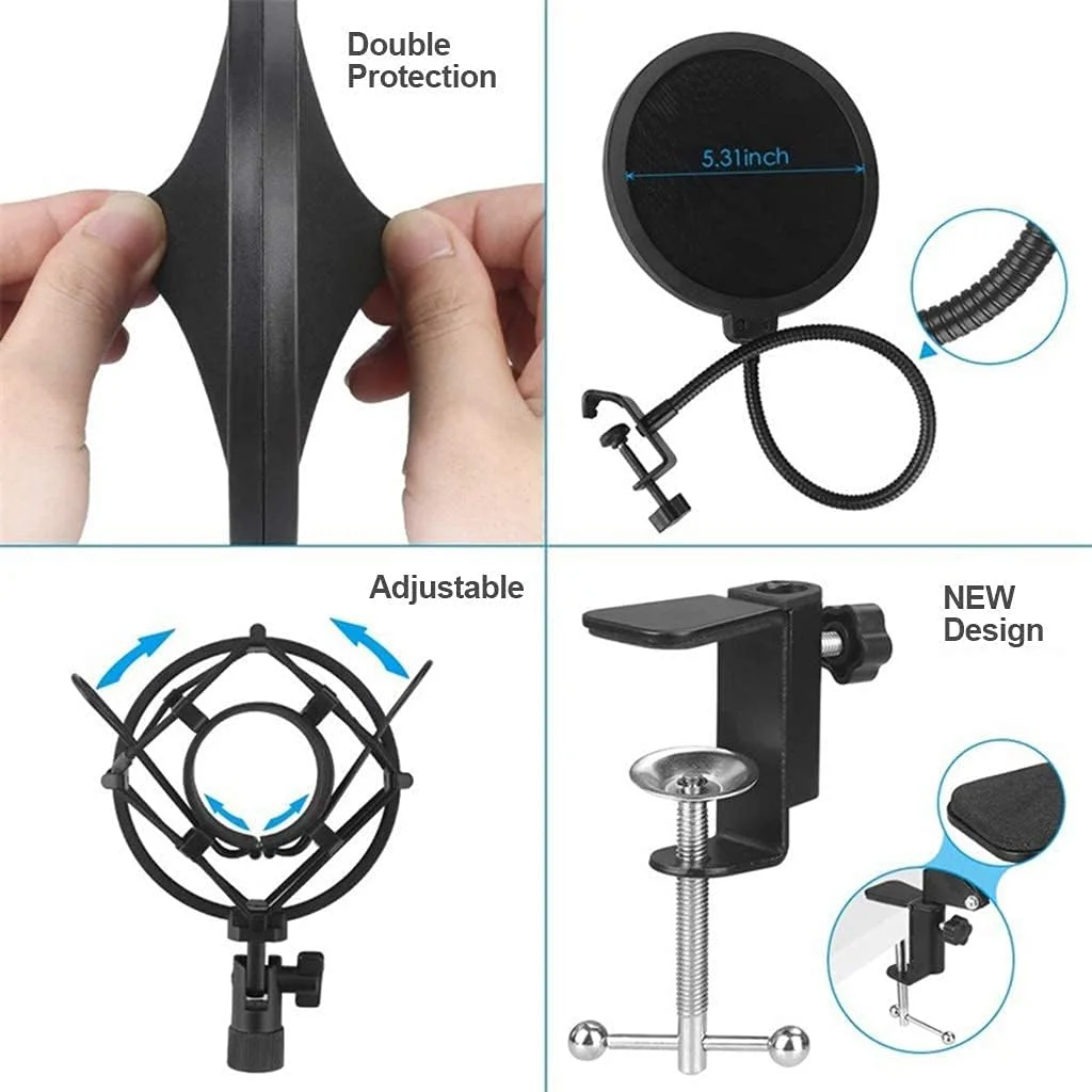 میکروفون استودیویی ضبط صدا، میکروفون USB استریم پادکست PC، کیت میکروفون کاندنسر حرفه ای 192/24 بیتی با بازوی بوم، لرزه گیر و پاپ فیلتر برای کارائوکه و بازی